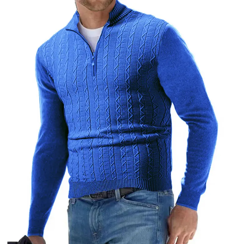 Streetwear Mens Half Zipper Pullover Sweaters Long Sleeve Knitted Solid Color Sweaters Men Oversized Breathable Sweater Men