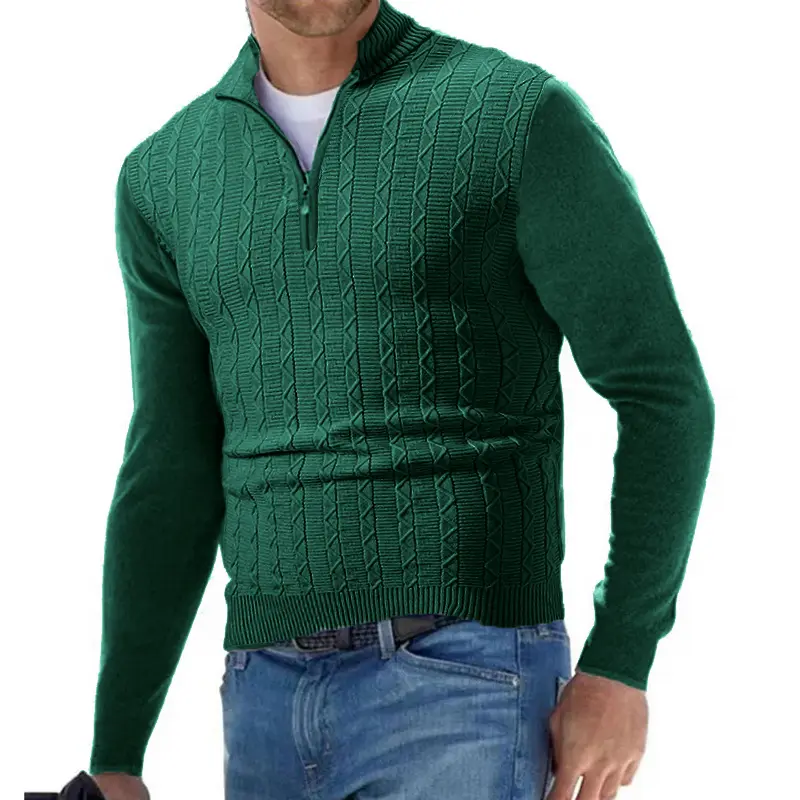 Streetwear Mens Half Zipper Pullover Sweaters Long Sleeve Knitted Solid Color Sweaters Men Oversized Breathable Sweater Men
