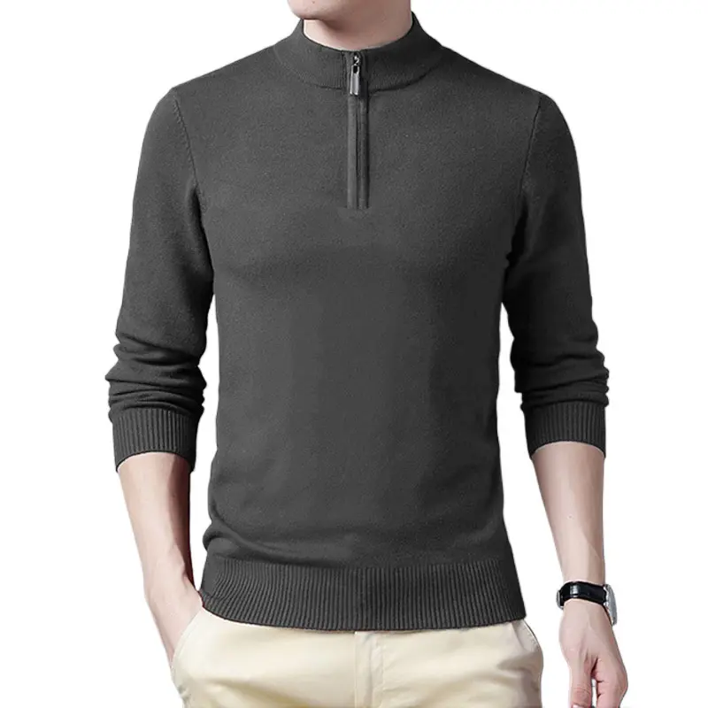 Autumn Men's Half Zipper Solid Color Sweaters Warm Turtleneck Streetwear Long Sleeve Pullover Knitted Vintage Sweater Men