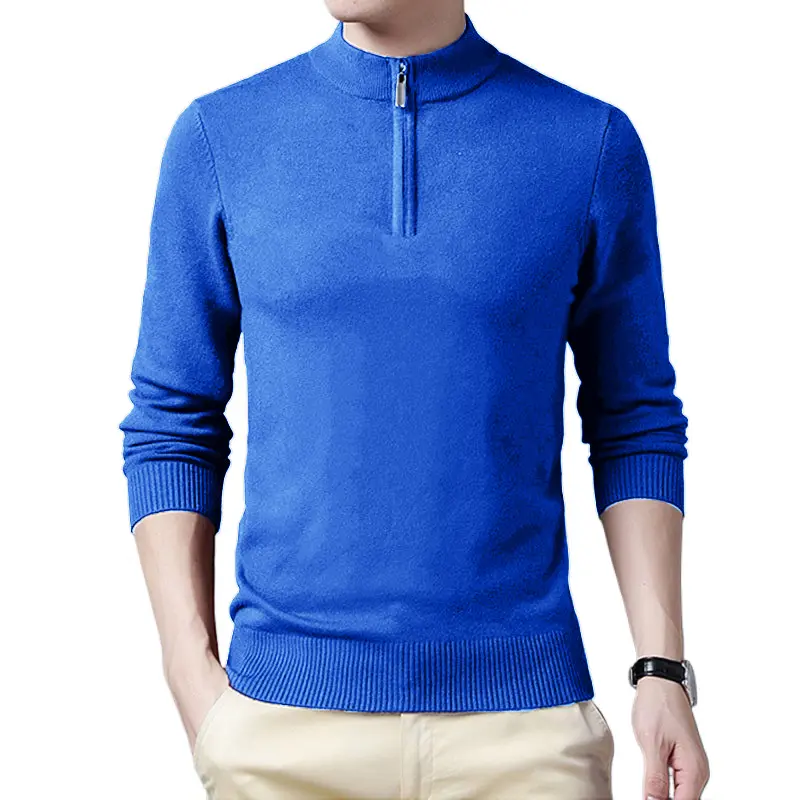 Autumn Men's Half Zipper Solid Color Sweaters Warm Turtleneck Streetwear Long Sleeve Pullover Knitted Vintage Sweater Men