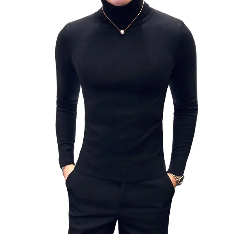 Autumn Mens Turteneck Pullover Sweaters Winter Warm Solid Color Thick Collar Knitwear Lightweight Undershirt Outdoor Streetwear