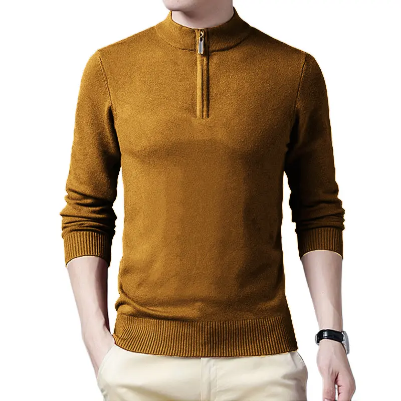 Autumn Men's Half Zipper Solid Color Sweaters Warm Turtleneck Streetwear Long Sleeve Pullover Knitted Vintage Sweater Men