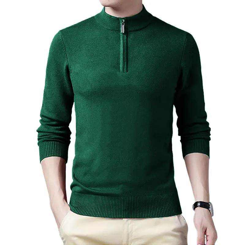Autumn Men's Half Zipper Solid Color Sweaters Warm Turtleneck Streetwear Long Sleeve Pullover Knitted Vintage Sweater Men