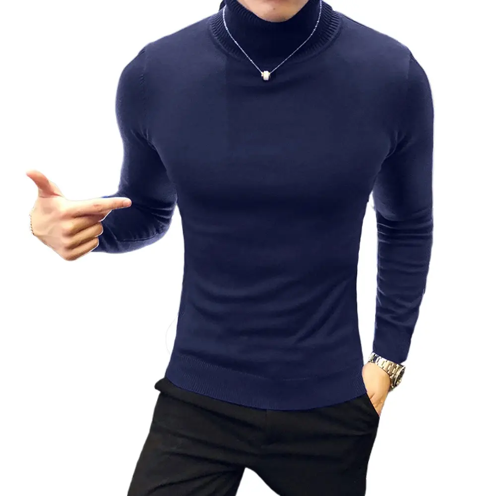 Autumn Mens Turteneck Pullover Sweaters Winter Warm Solid Color Thick Collar Knitwear Lightweight Undershirt Outdoor Streetwear