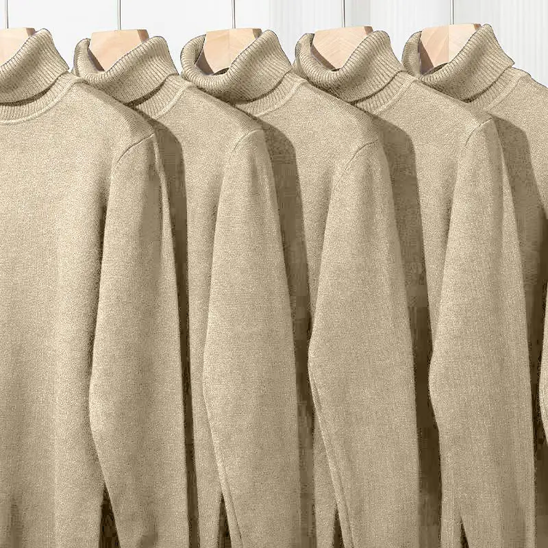 New Mens Long Sleeve Knitted Turtleneck Sweaters Autumn Solid Color Lightweight Streetwear Winter Vintage Warm Sweatshirts