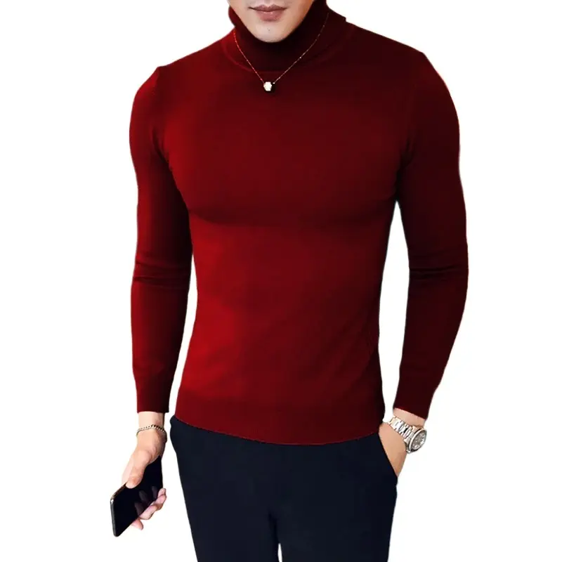 Autumn Mens Turteneck Pullover Sweaters Winter Warm Solid Color Thick Collar Knitwear Lightweight Undershirt Outdoor Streetwear