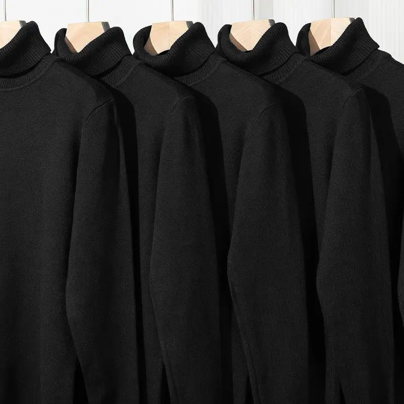 New Mens Long Sleeve Knitted Turtleneck Sweaters Autumn Solid Color Lightweight Streetwear Winter Vintage Warm Sweatshirts