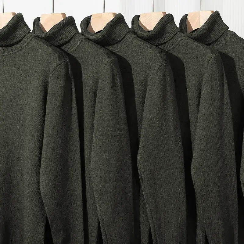 New Mens Long Sleeve Knitted Turtleneck Sweaters Autumn Solid Color Lightweight Streetwear Winter Vintage Warm Sweatshirts