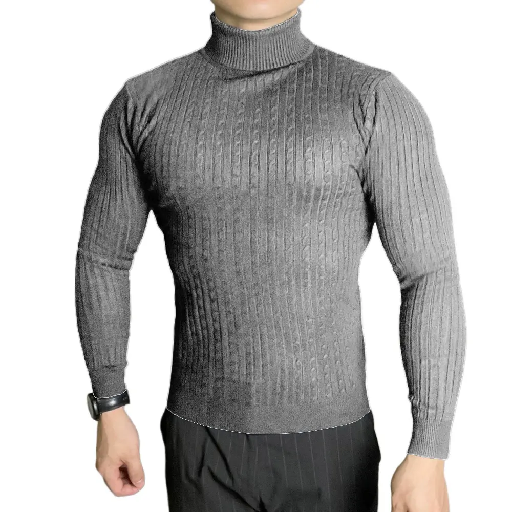 Autumn Men's Long Sleeve Knitted Sweaters Solid Color Breathable Turtleneck Pulloverr Winter Warm Sweatshirts Outdoor Streetwear
