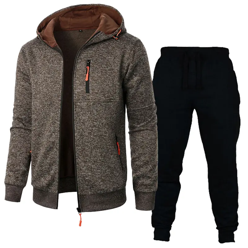 Men's Long Sleeve Sweatshirts for Men Zipper Hooded Set Oversize Warm Jacket Coat Outdoor Tracksuit Men Streetwear 2 Piece Suit