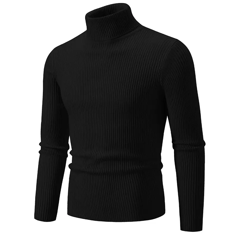 Autumn Men's Turtleneck Sweater Winter Knitted Striped Warm Outdoor Tops