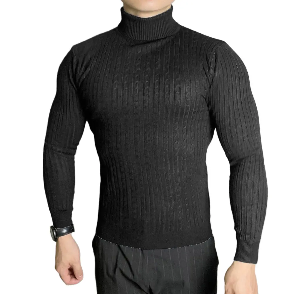 Autumn Men's Long Sleeve Knitted Sweaters Solid Color Breathable Turtleneck Pulloverr Winter Warm Sweatshirts Outdoor Streetwear