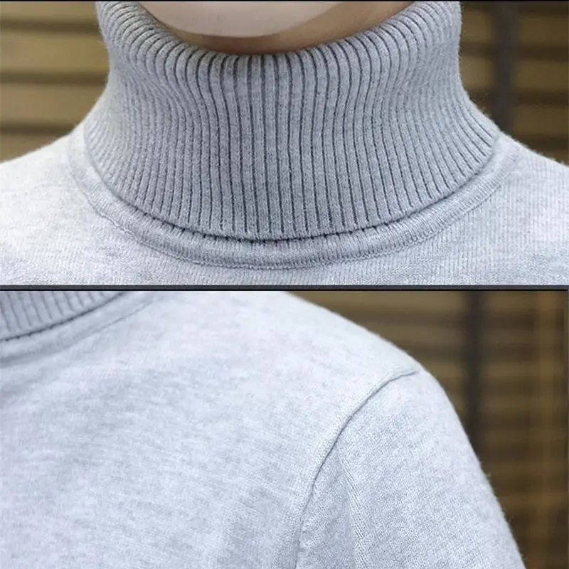 Sweatwear Men Solid Color Turtleneck Pullovers Homme Men's Winter Long Sleeve Sweater Knitted Basic Warm Top