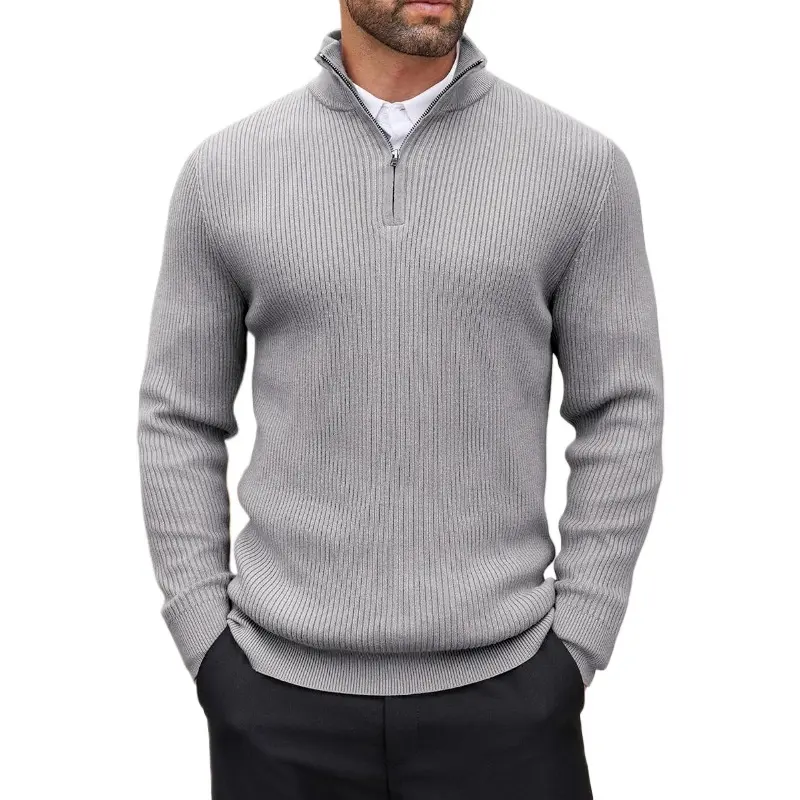 Mens Quarter Zip Pullover Sweater Mock Neck Casual Ribbed Knit Pullover Fall Lightweight Polo Sweaters Winter Warm Outwear