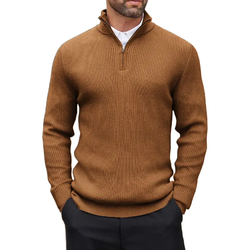 Mens Quarter Zip Pullover Sweater Mock Neck Casual Ribbed Knit Pullover Fall Lightweight Polo Sweaters Winter Warm Outwear
