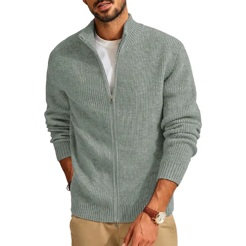 Mens Full Zip Cardigan Sweater Casual Ribbed Knitted Sweater for Men Winter Warm Outerwear Autumn Casual Sweater Coats Men
