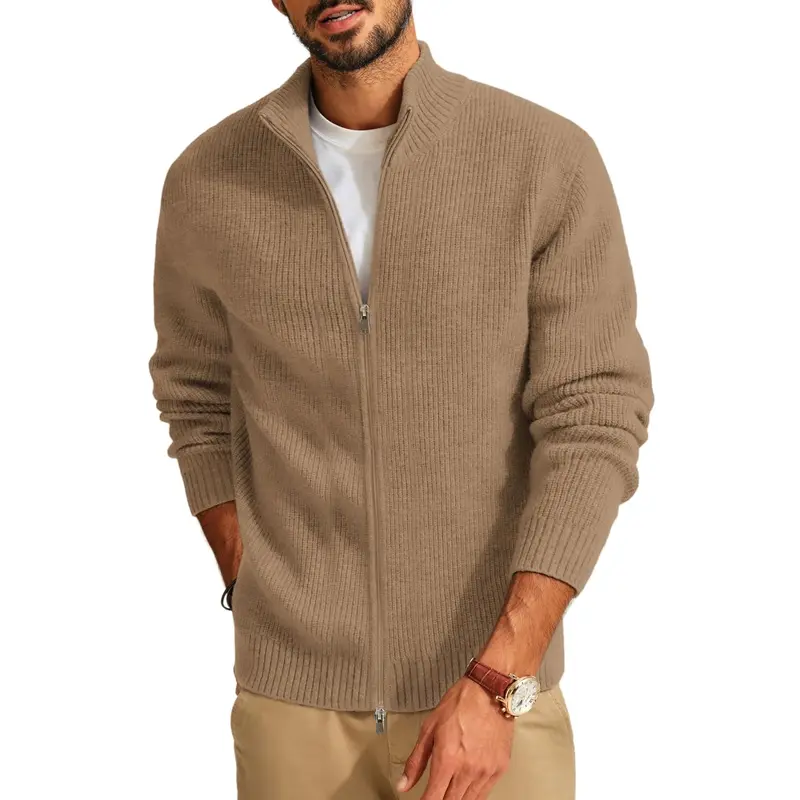 Mens Full Zip Cardigan Sweater Casual Ribbed Knitted Sweater for Men Winter Warm Outerwear Autumn Casual Sweater Coats Men
