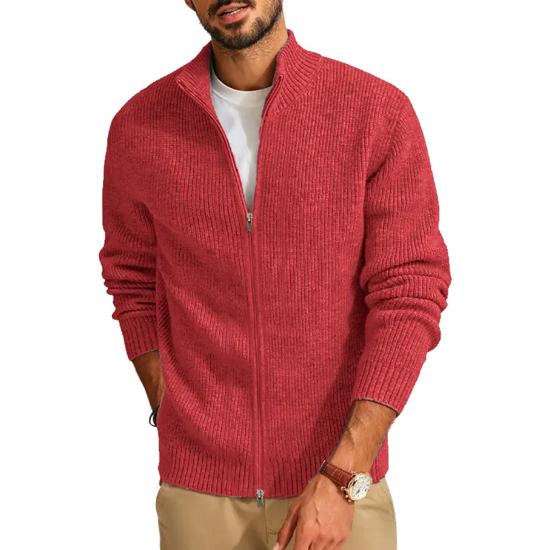 Mens Full Zip Cardigan Sweater Casual Ribbed Knitted Sweater for Men Winter Warm Outerwear Autumn Casual Sweater Coats Men
