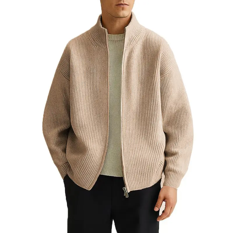 Mens Full Zip Cardigan Sweater Casual Mock Neck Ribbed Knitted Winter Chunky Sweaters Warm Outerwear Coats for Men