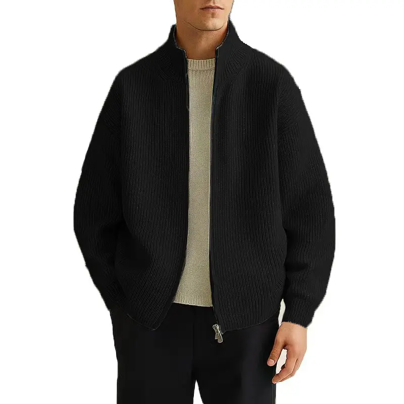 Mens Full Zip Cardigan Sweater Casual Mock Neck Ribbed Knitted Winter Chunky Sweaters Warm Outerwear Coats for Men