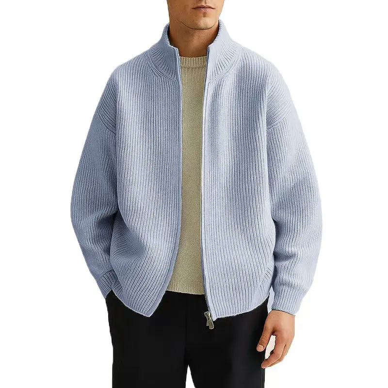 Mens Full Zip Cardigan Sweater Casual Mock Neck Ribbed Knitted Winter Chunky Sweaters Warm Outerwear Coats for Men