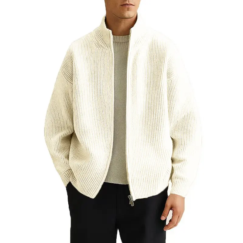 Mens Full Zip Cardigan Sweater Casual Mock Neck Ribbed Knitted Winter Chunky Sweaters Warm Outerwear Coats for Men