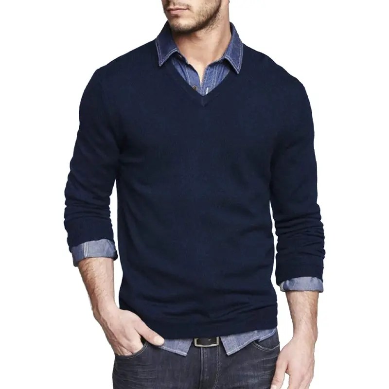 Men's Long Sleeve V Neck Pullover Sweater Slim Fit Knit Sweaters Lightweight Dress Casual Sweater Business Solid Color Outwear