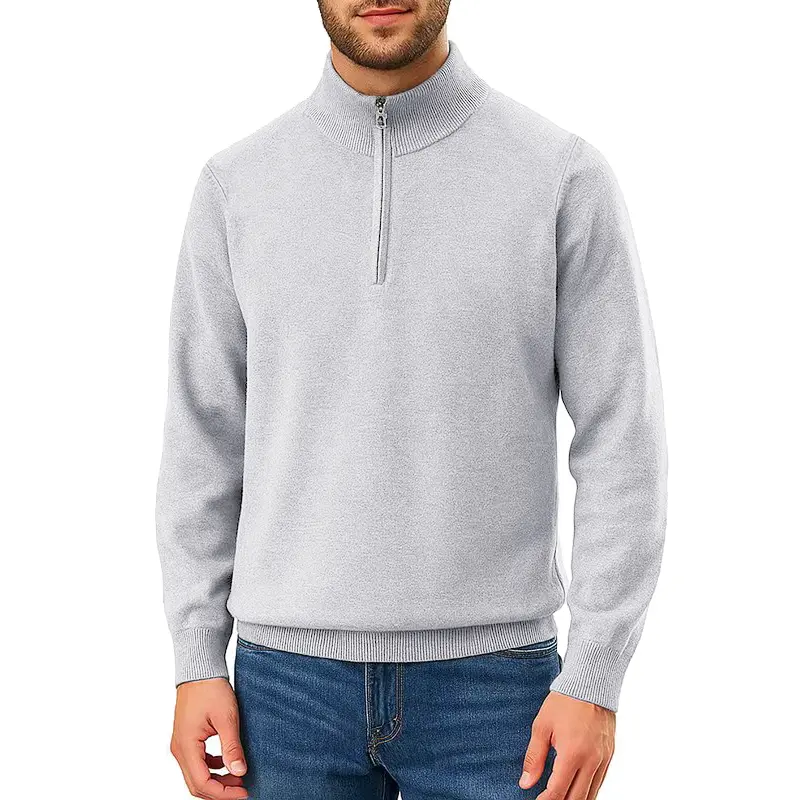 New Mens Quarter-Zip Knit Pullover Sweater Casual Mock Neck Winter Warm Slim Fit Polo Sweaters Lightweight Dress Outwear