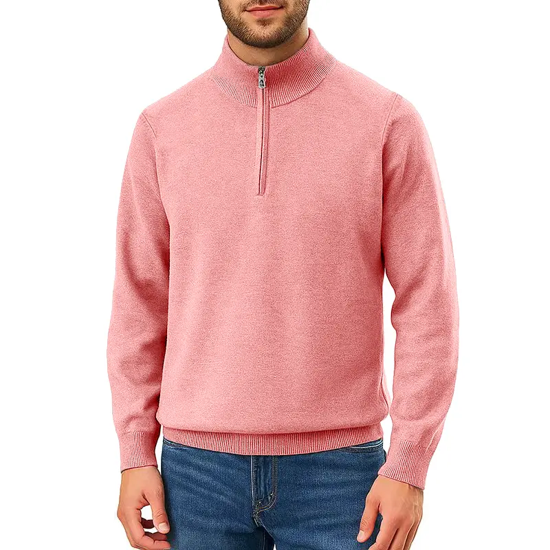 New Mens Quarter-Zip Knit Pullover Sweater Casual Mock Neck Winter Warm Slim Fit Polo Sweaters Lightweight Dress Outwear