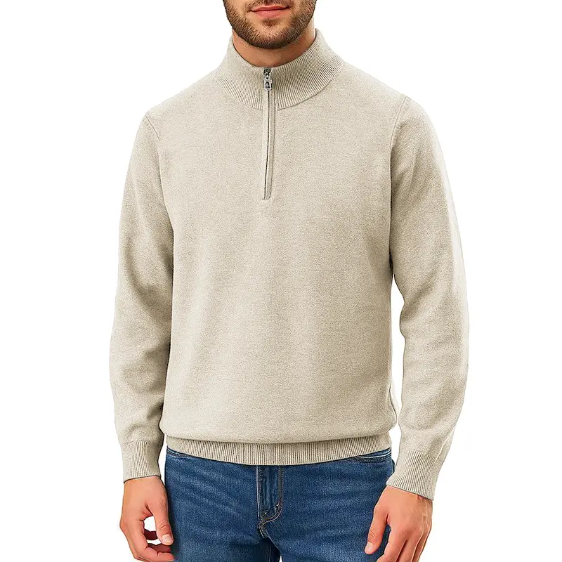 New Mens Quarter-Zip Knit Pullover Sweater Casual Mock Neck Winter Warm Slim Fit Polo Sweaters Lightweight Dress Outwear