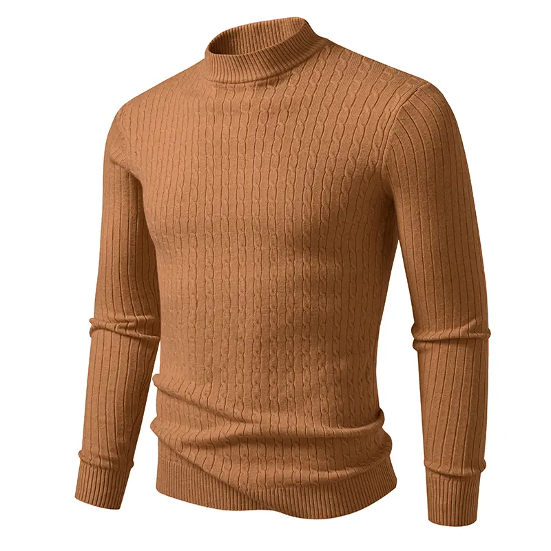 Mens Mock Neck Pullover Sweaters Long Sleeve Lightweight Knit Outwear Dress Casual Warm Sweaters Twist Cable Sweater Coats