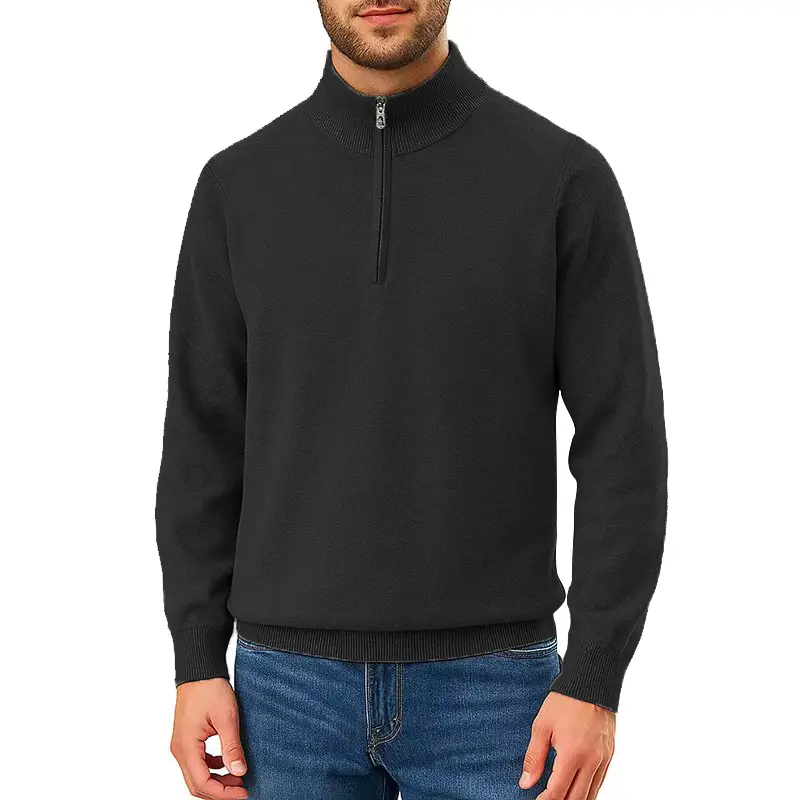 New Mens Quarter-Zip Knit Pullover Sweater Casual Mock Neck Winter Warm Slim Fit Polo Sweaters Lightweight Dress Outwear