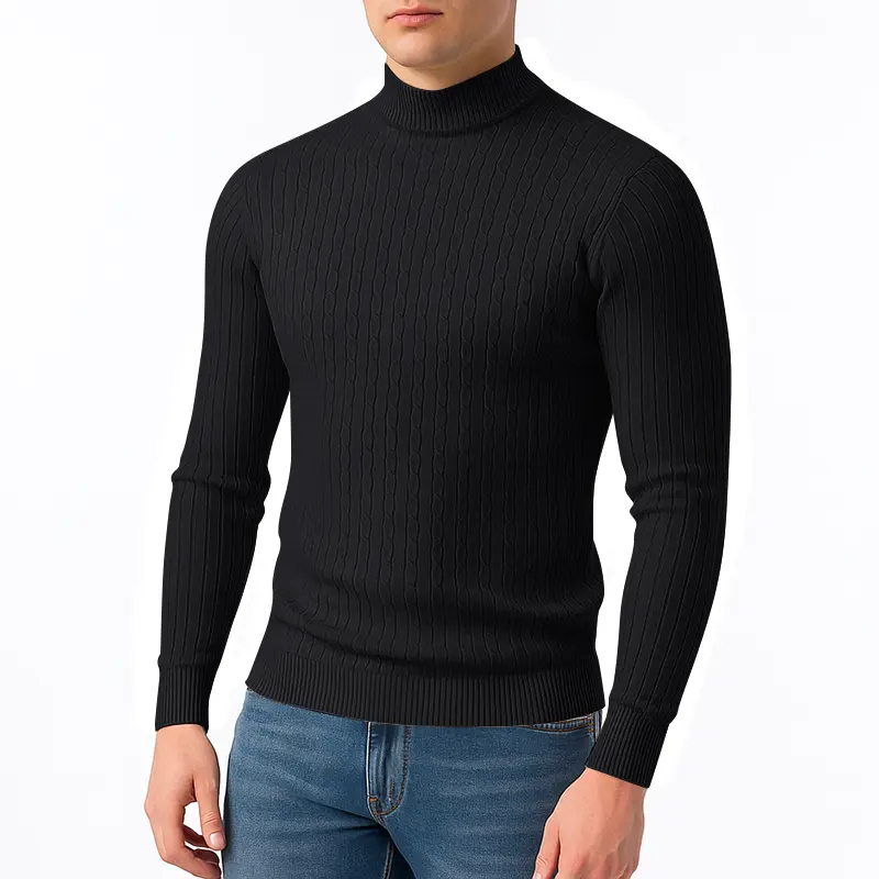 Mens Long Sleeve Half Turtleneck Pullover Sweaters Lightweight Knit Outwear Casual Warm Sweaters Twist Patterned Cable Coats