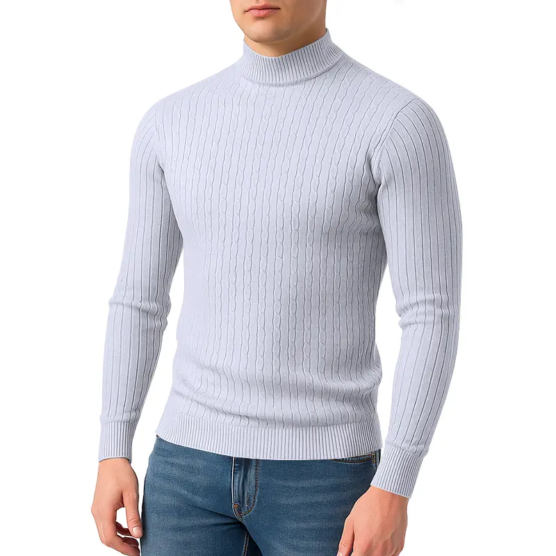 Mens Long Sleeve Half Turtleneck Pullover Sweaters Lightweight Knit Outwear Casual Warm Sweaters Twist Patterned Cable Coats