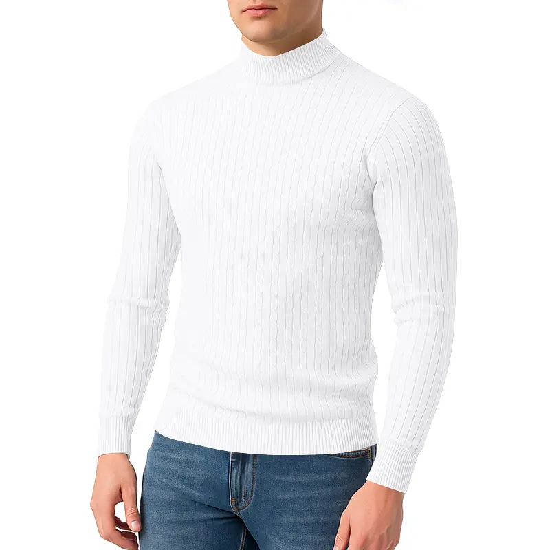 Mens Long Sleeve Half Turtleneck Pullover Sweaters Lightweight Knit Outwear Casual Warm Sweaters Twist Patterned Cable Coats