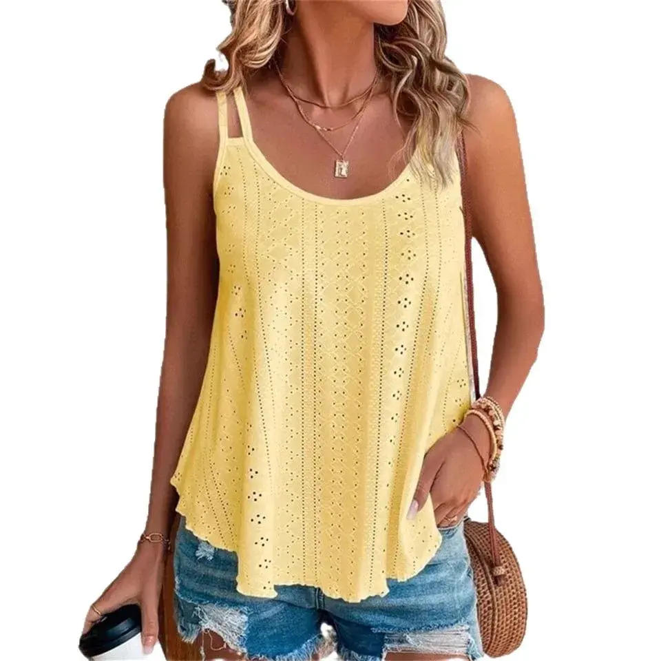 Women's Hollow out Crop Top Strap Vest New Style Cross-Border Fashionable Polyester Blend Fabric Digong Decoration