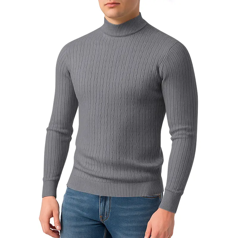 Mens Long Sleeve Half Turtleneck Pullover Sweaters Lightweight Knit Outwear Casual Warm Sweaters Twist Patterned Cable Coats
