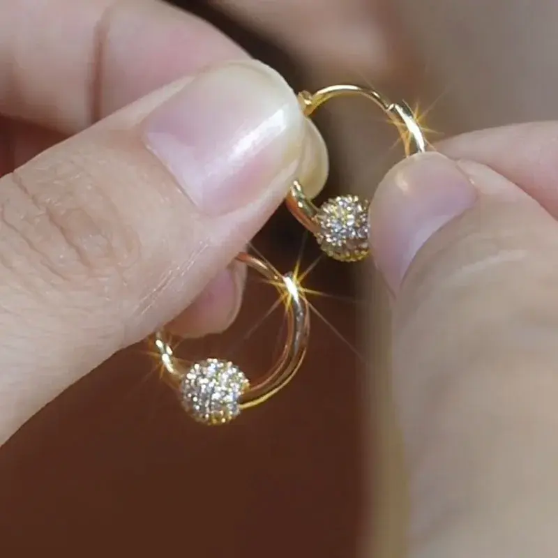 Elegant Luxury Full Drill Round Ball Earrings Versatile 2024 New Style Unique Niche Clip Earrings Fashionable High End Jewelry