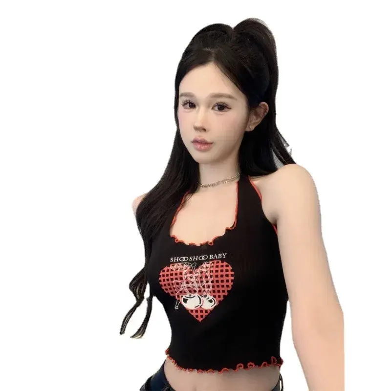 Sexy Slim Fit Halter Neck Knitted Tank Top Women's Inner Wear Outer Wear Polyester Fiber Knitted Tank Top Slimming Inner Vest