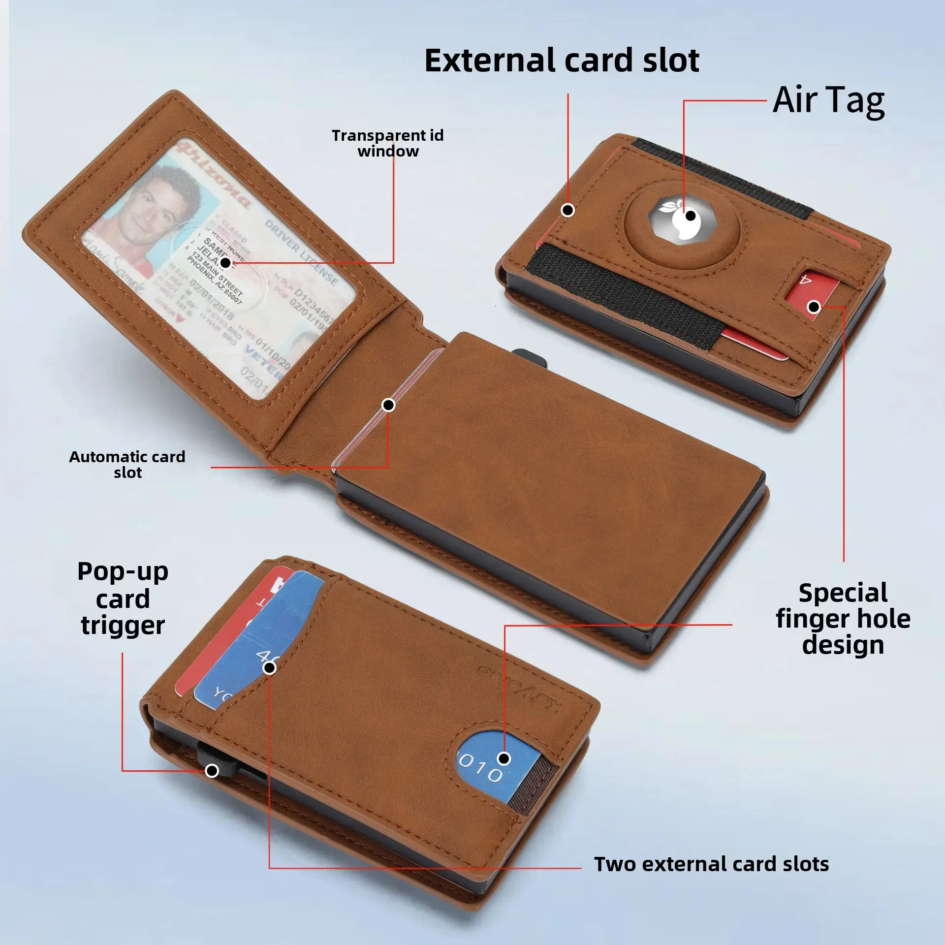 Genuine Leather Wallet Men's High-End AirTag Tracking Location Coin Card Bag Anti-Theft PU Men's Coin Purse