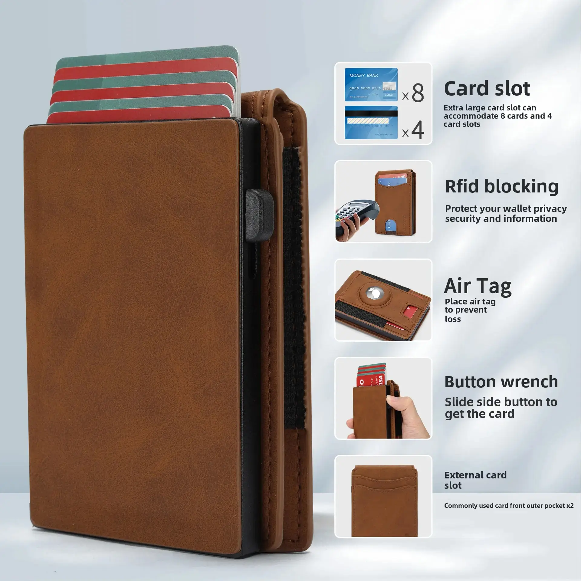 Genuine Leather Wallet Men's High-End AirTag Tracking Location Coin Card Bag Anti-Theft PU Men's Coin Purse