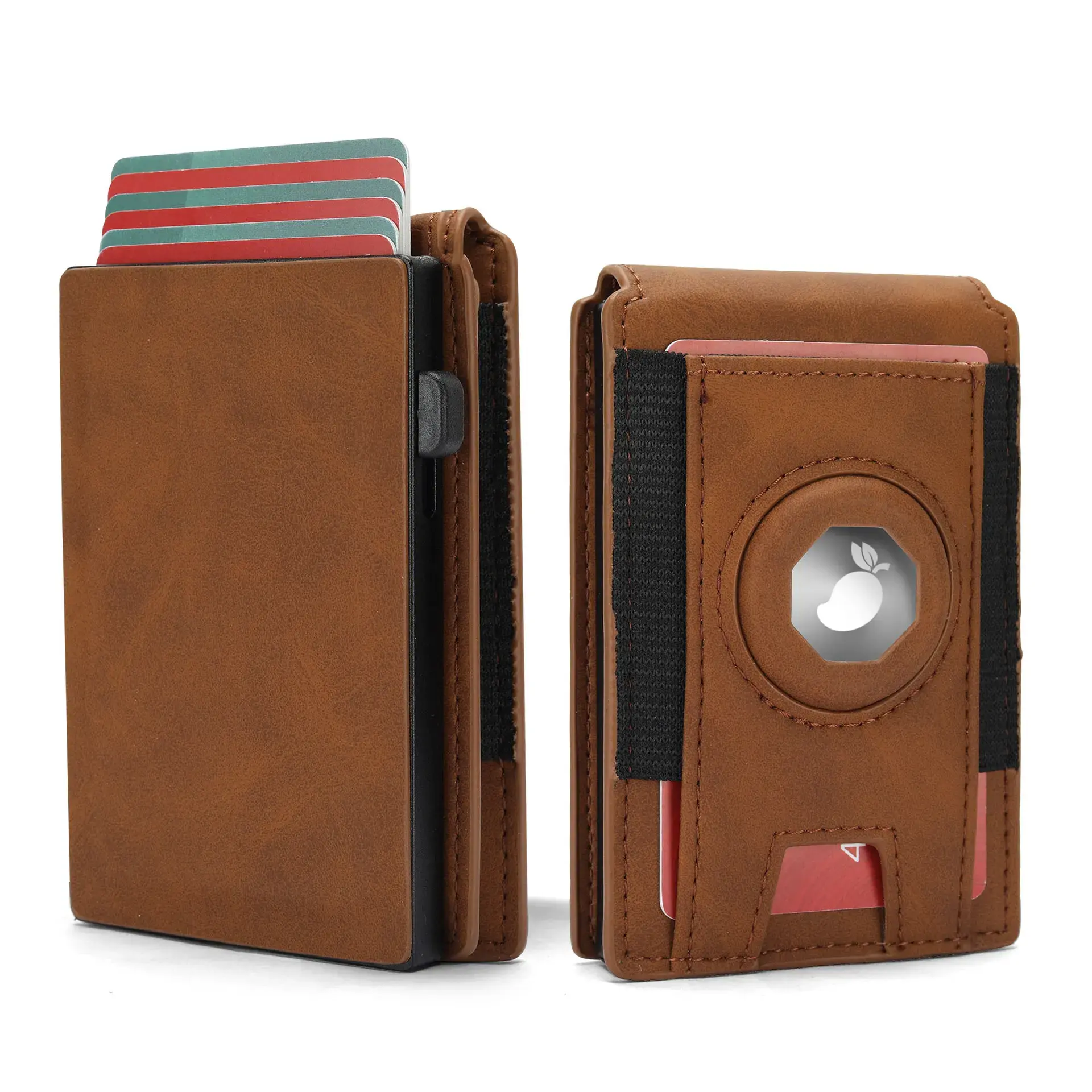 Genuine Leather Wallet Men's High-End AirTag Tracking Location Coin Card Bag Anti-Theft PU Men's Coin Purse