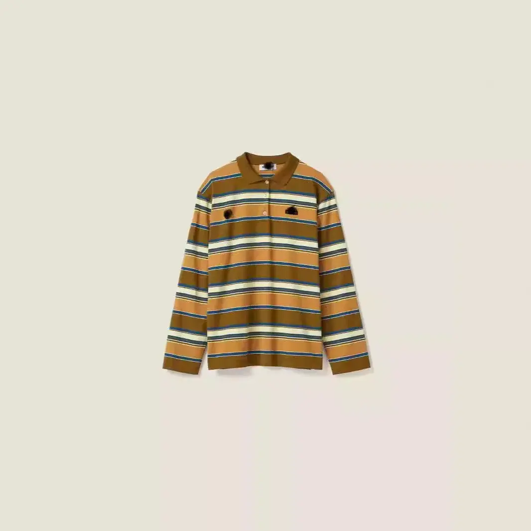 New Spring Summer 2023 Men's Women's Clothing Letter Embroidery Loose-Fit Striped Long Sleeve Polo Shirt Top