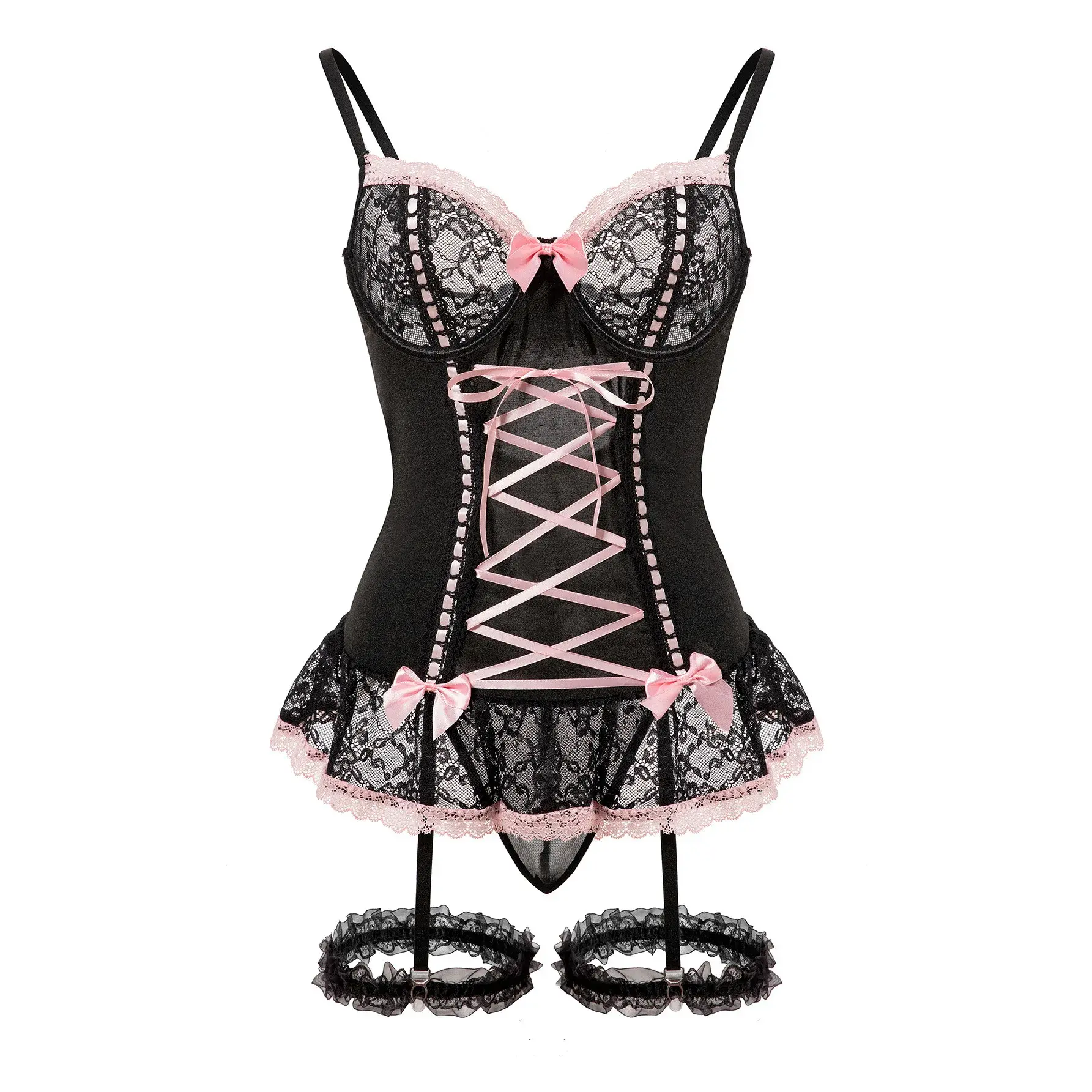 Women's Sexy Lace-up Brassuit European and American Pure Desire Leg-strapping Connected Situational Pleasure Outfit
