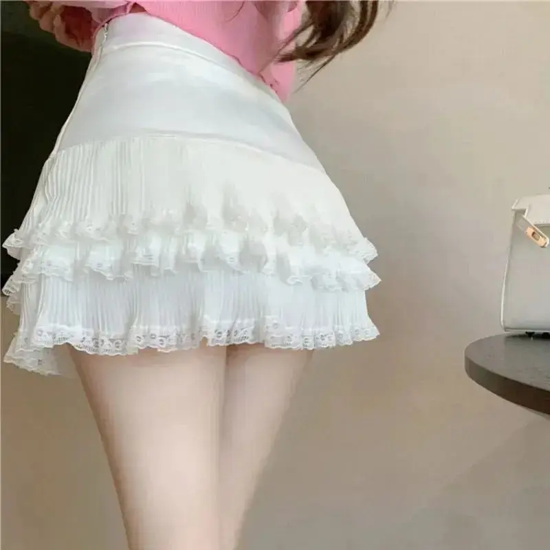 High Waist Short Lace Hem Silk Women's Skirt Spring Summer Korean Style Pure Desire Half Body Skirt Slimming Skirt Pants