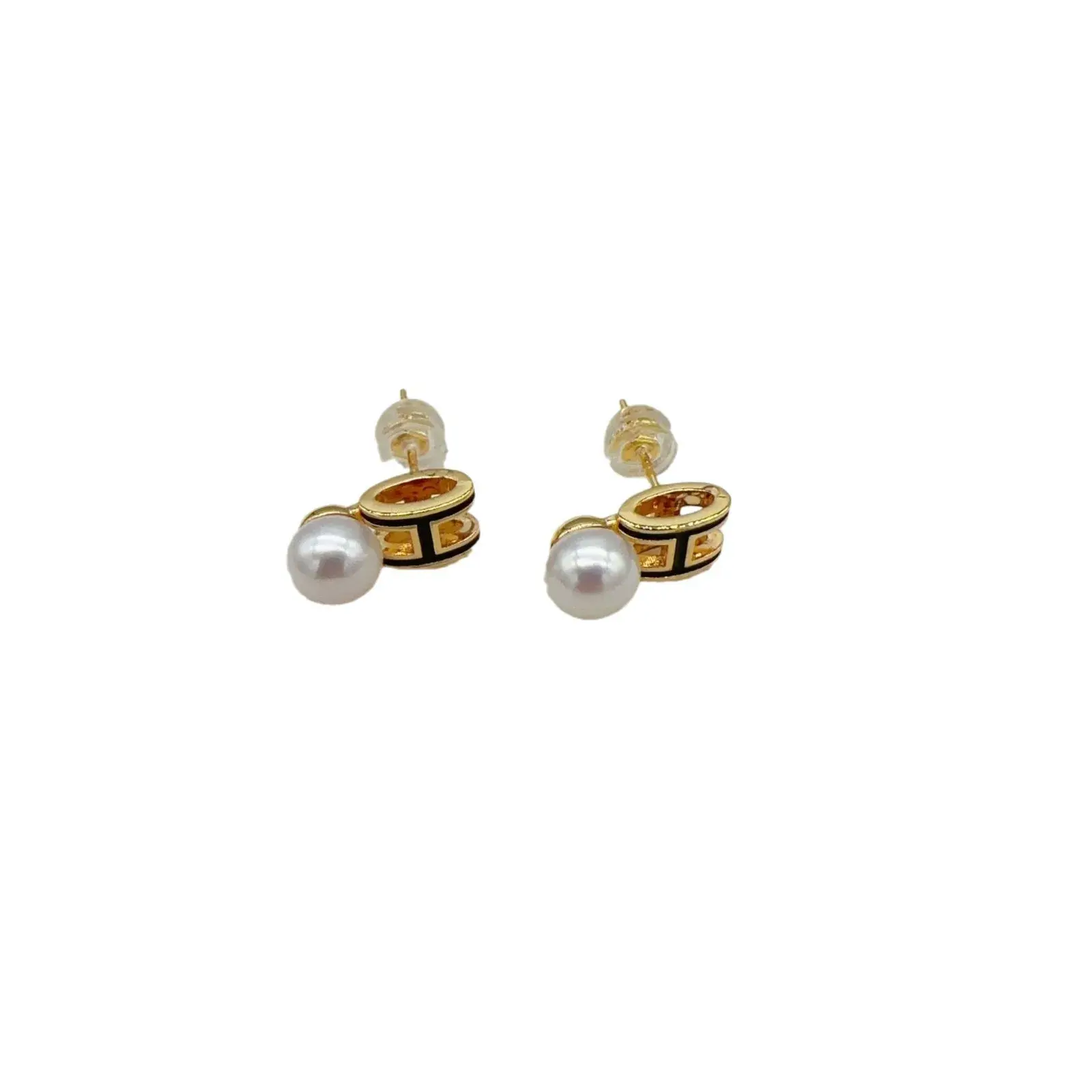 High-Light Natural Freshwater Pearl Earrings Women's 18K Gold-Plated Letter H Fashion Pearl Studs S925 Pure Silver Needles