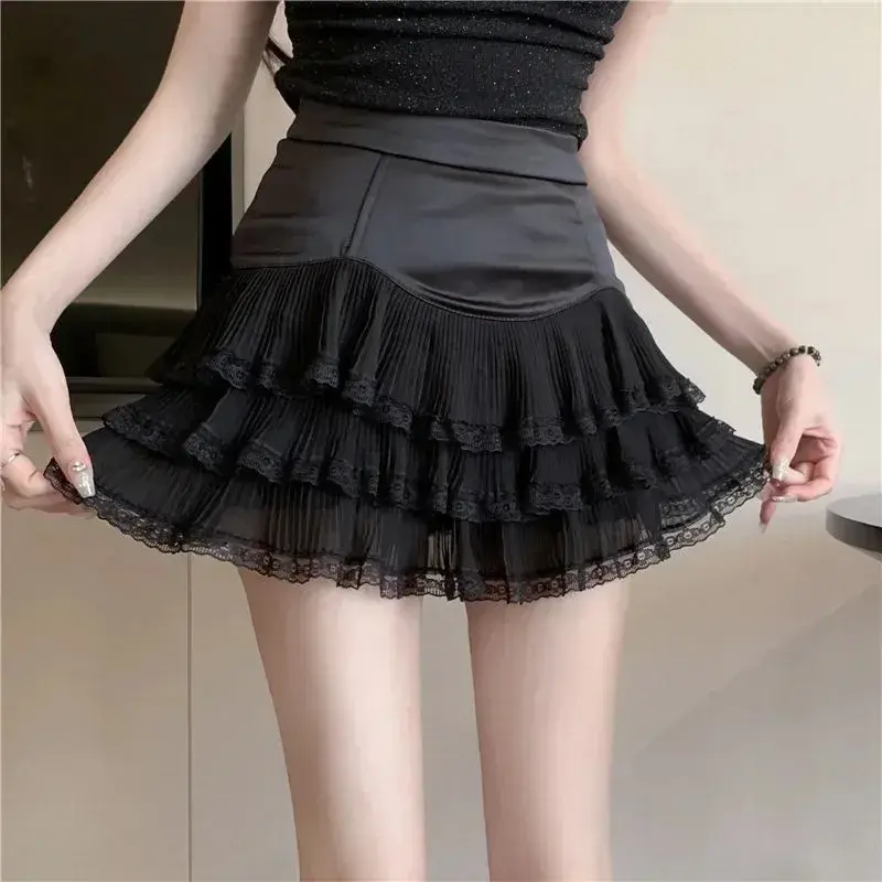 High Waist Short Lace Hem Silk Women's Skirt Spring Summer Korean Style Pure Desire Half Body Skirt Slimming Skirt Pants