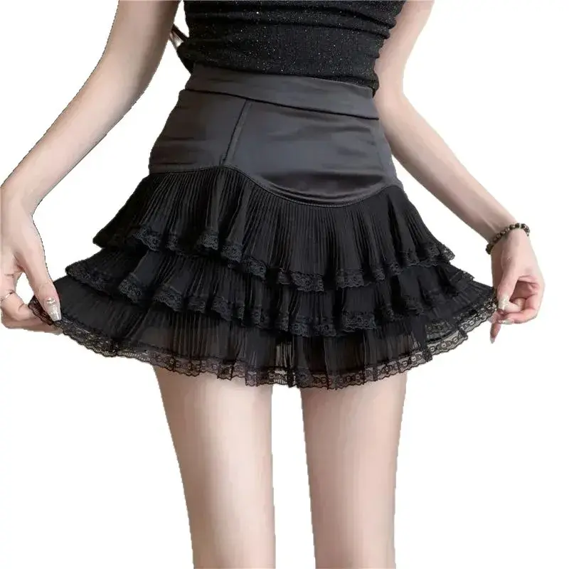 High Waist Short Lace Hem Silk Women's Skirt Spring Summer Korean Style Pure Desire Half Body Skirt Slimming Skirt Pants