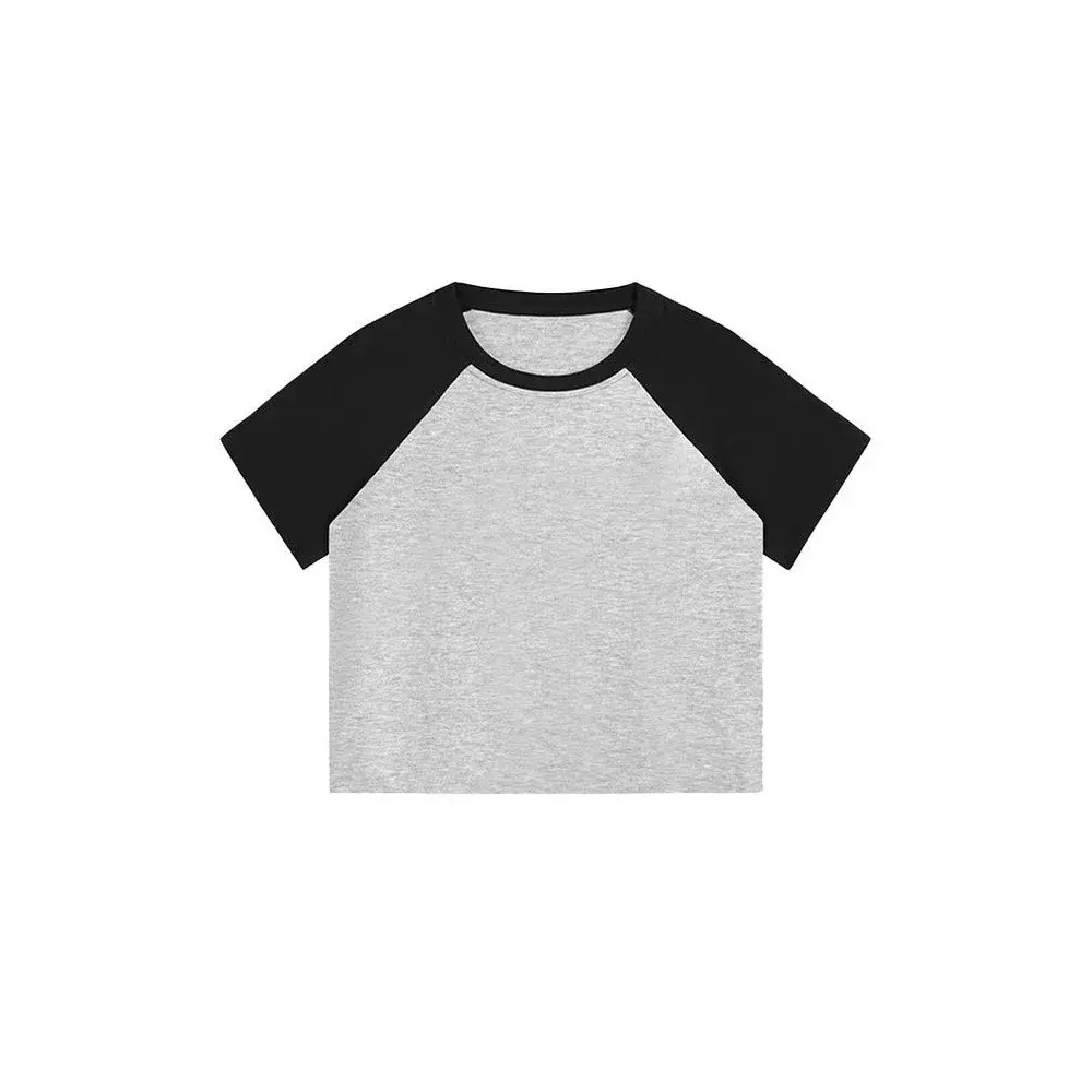 Women's Slim Fit Short Sleeve T-Shirt Pure Cotton Shoulder Insert Design Color Block Crew Neck Top Comfortable Breathable