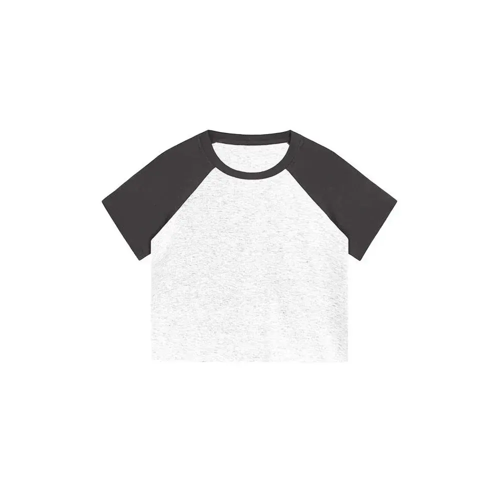 Women's Slim Fit Short Sleeve T-Shirt Pure Cotton Shoulder Insert Design Color Block Crew Neck Top Comfortable Breathable